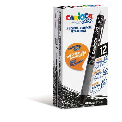 Penne a scatto cancellabili Carioca OOPS inchiostro termosensibile M 0,7 mm conf. da 12 nero - 43043/01